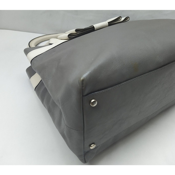 Kate Spade New York Gray Leather Bow Double Handle Large Tote Shoulder Bag - Picture 9 of 16